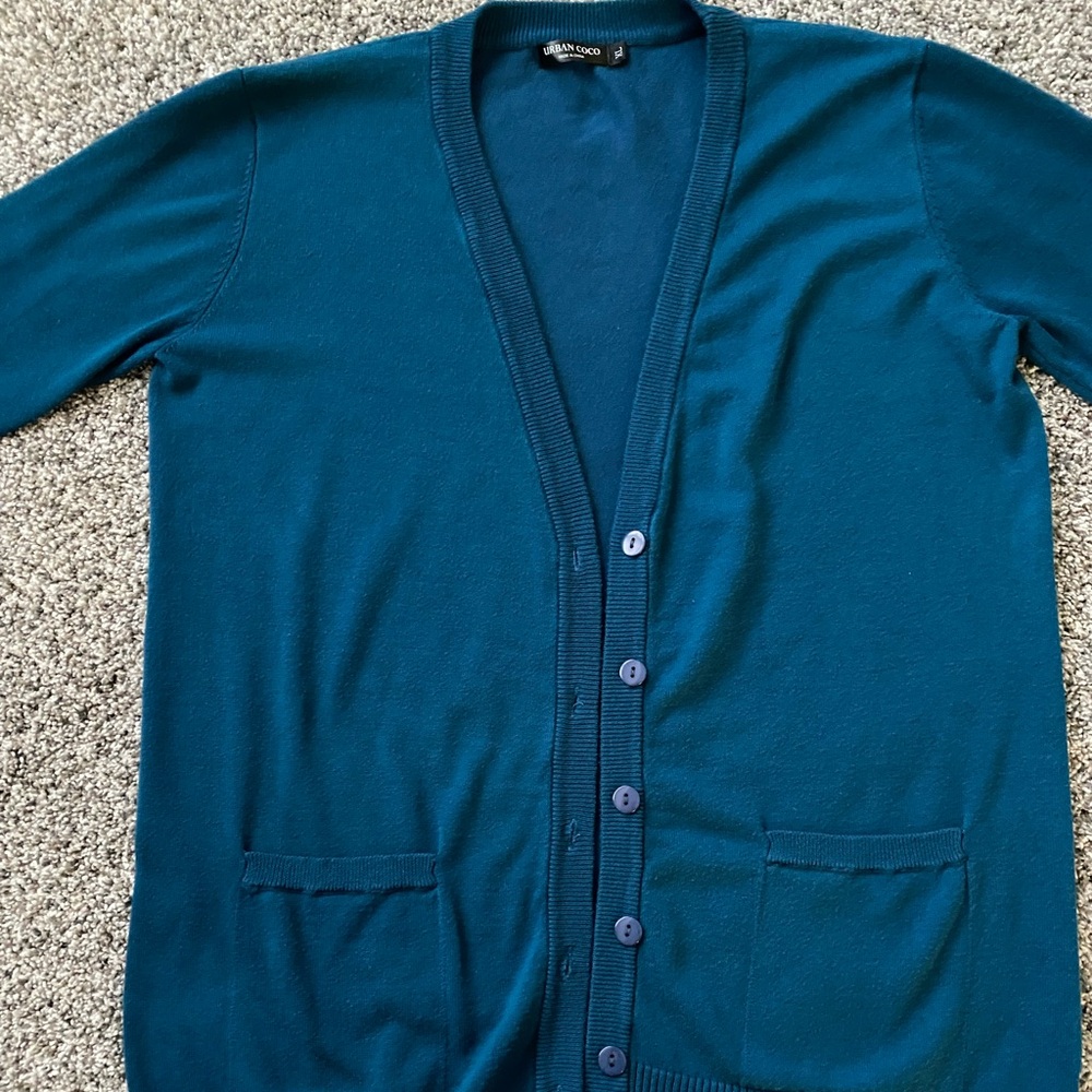 Dark Teal Blue Urban Coco Long Cardigan
